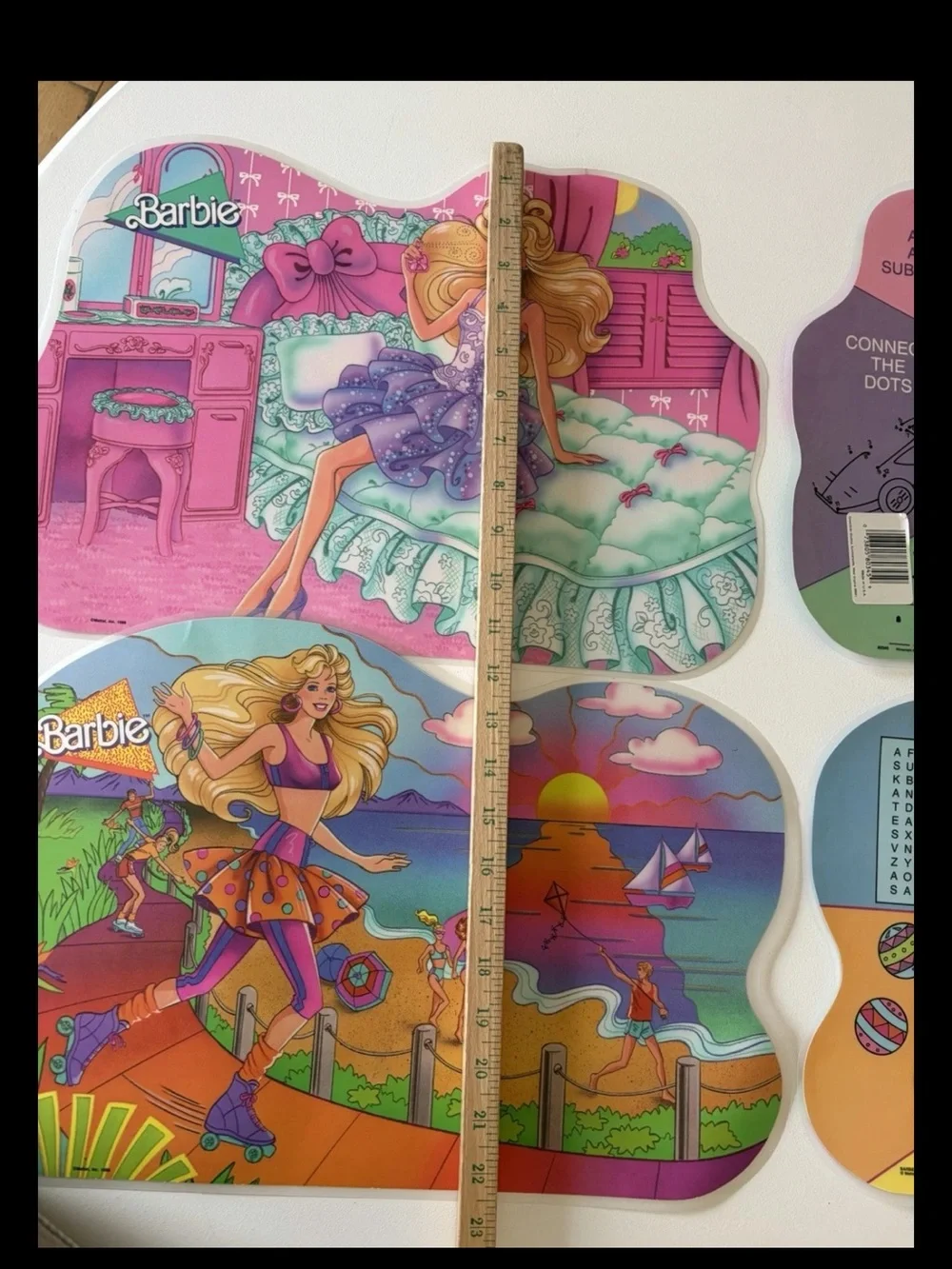 4 VINTAGE BARBIE PLACEMATS DOUBLE SIDED 1988 Mattel Vintage Barbie Party 17x12”